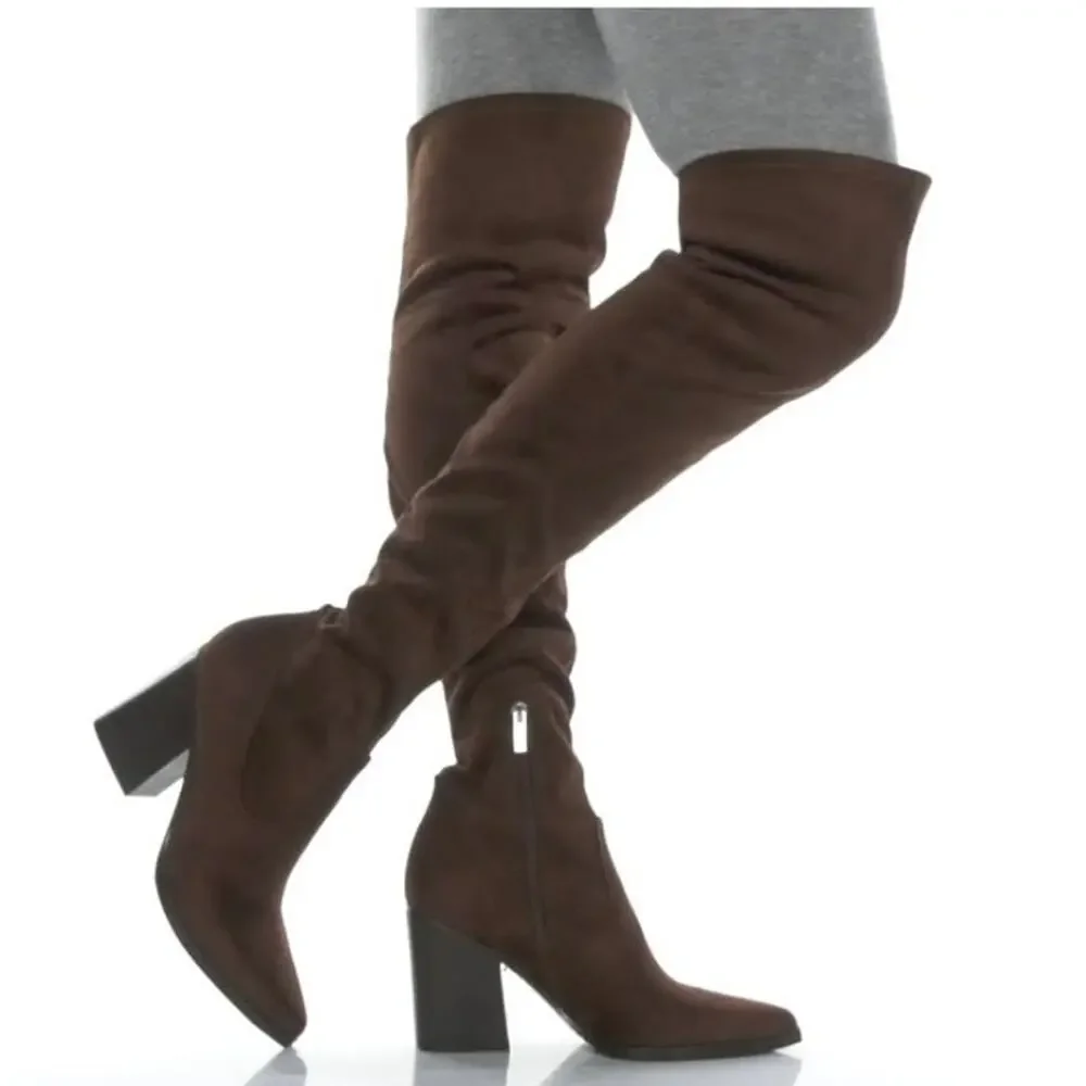 MARC FISHER LTD Onyse Boots Size 6.5 Faux Suede Chocolate Brown NEW Over Knee